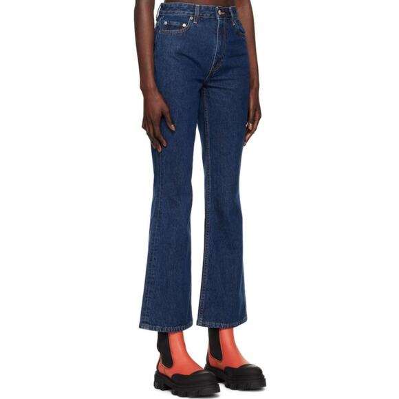 new GANNI high rise 100% organic denim non stretch Betzy jeans Dark Blue Stone - Picture 3 of 13